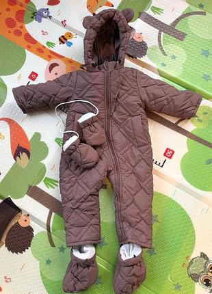 Зимовий комбінезон дитячий, коричневий, з капюшоном
