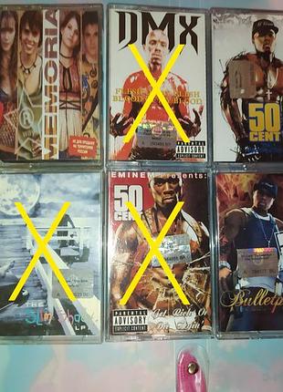 Аудио кассеты реп eminem, 50 cent, dmx, bomfunk mc's.