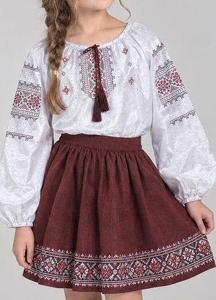 128-134 см легка біла блуза блузка вишиванка з принтом