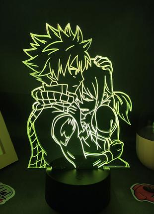 Світильник із 3d-ефектом led-лампа нацу драгніл і люсі хартфілія з аніме хвіст феї fairy tail нічник з пультом