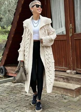 Довгий в'язаний кардиган масивної в'язки пальто zara