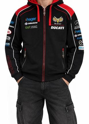 Чоловіча кофта худі ducati be wiser racing team чорна з капюшоном