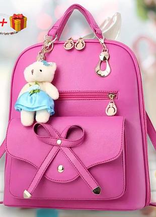 Яркий молодежный рюкзак для девушек винтаж с брелком мишкой тедди, candy bear