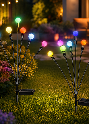 Сонячний ліхтар для саду 70см 6 led / садовий світильник світлячок різнобарвний 2шт