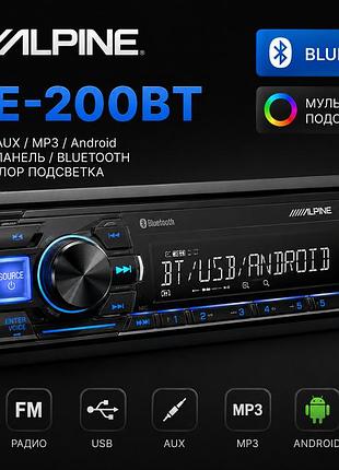 Автомагнитола alpine ute-200bt fm/usb/aux/mp3/android/bluetooth съемная панель, мультицветная подсветка