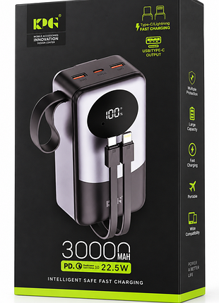 Повербанк / power bank / 30000 mah / 22.5w / швидка зарядка / type-c / lightning».