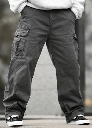 Мужские карго брюки серые oversize с поясом стильные повседневные молодежные для мужчины оверсайз на лето весну однотонные коттон