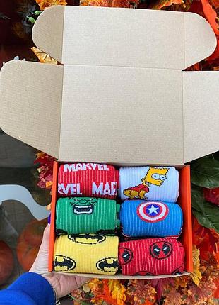 Подарочный бокс мужских носков на 12 пар 40-45 р "marvel"