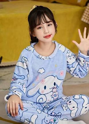 Дитяча плюшева тепла піжама для дівчинки cinnamoroll 135-145см 8-10 років блакитна (10364)
