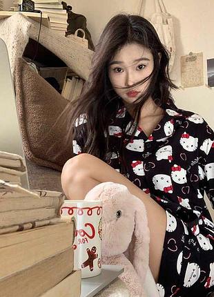 Пижама для девочек подростков hello kitty: рубашка + шорты, черная, 152–160 см (10750)