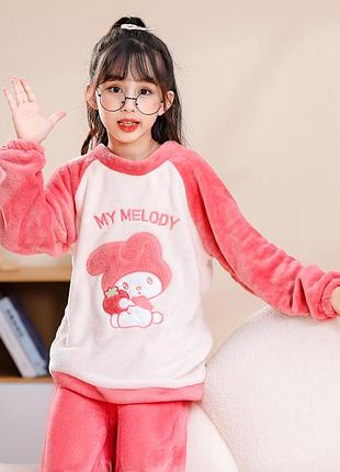 Детская плюшевая тёплая пижама для девочки my melody 125–135 см, 7–9 лет, розовая (10700)
