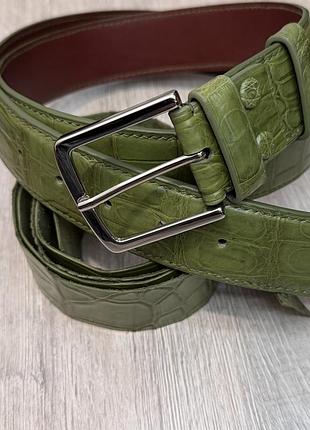 Ремінь зі шкіри крокодила фісташкового кольору, ручна робота | pistachio crocodile leather belt. ремень из кожи крокодила. filartleather
