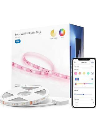 Інтелектуальна світлодіодна led стрічка meross rgb wi-fi 2.4 ггц, 5 метрів до 16 мільйонів кольорів