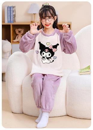 Детская плюшевая тёплая пижама для девочки kuromi 125–135 см, 7–9 лет, фиолетовая (10703)