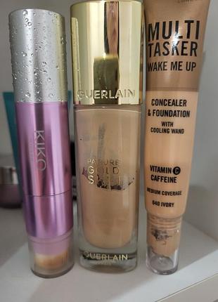 Тональний крем guerlain parure gold skin, kiko milano multi-tasker wake me up