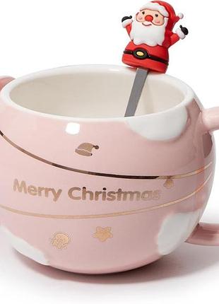 Чашка з написом merry christmas 400 мл різдвяний святковий кухоль з ложкою і кришкою