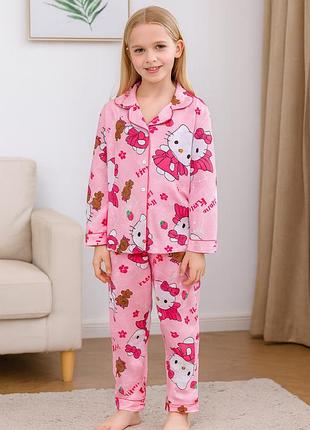 Пижама для девочек hello kitty: рубашка + штаны, розовая, 130–140 см, 8–10 лет (10706)