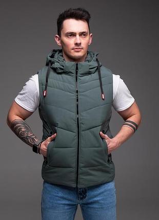Утеплена жилетка з капюшоном matte olive 4xl