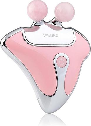 Роликовый массажер для лица с розовым кварцем vraiko jade roller gua sha устройство гуаша с функцией подогрева