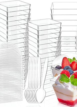 50 шт. десертные стаканчики с крышками 120 мл dessert cups pack пластиковые стаканчики для десертов