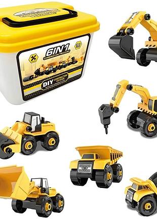 Набор строительной техники 6 в 1 construction vehicles комплект строительной техники для самостоятельной сборки