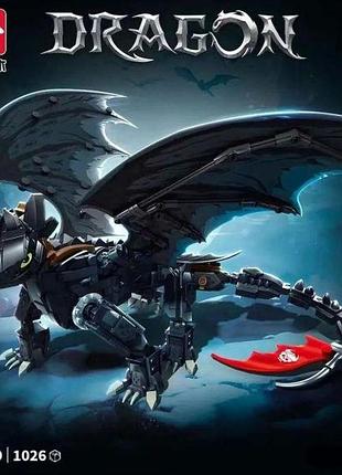 Конструктор на 1026 деталей leyi dragon 68259 toothless night fury дитячий конструктор для збирання