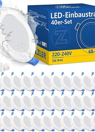 40 шт. комплект світлодіодних точкових світильників zizzler led-einbaustrahler zl-5w-6000k 68-80mm водонепроникні світильники