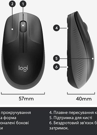 Мышь компьютерная безпроводная logitech m190 wireless charcoal l910-005905 черная 5231303 6