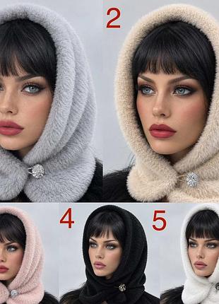 Женская зимняя теплая шапка капор альпака на флисе