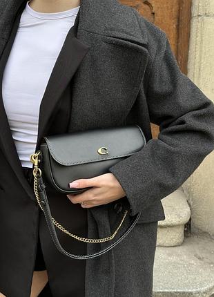 Сумка coach brook flap chain bag black\gold 8