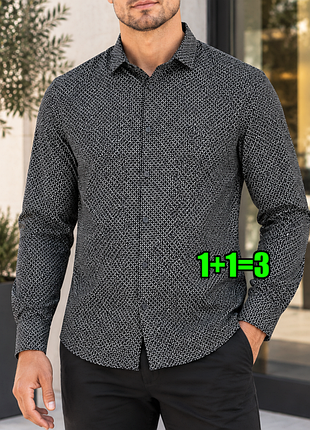 😉1+1=3 стильна чорна чоловіча сорочка в принт marks&spencer, розмір 50 - 52