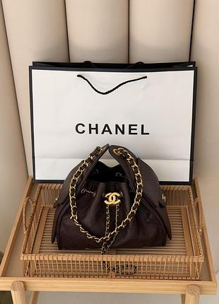 Стильная шоколадная сумка - мешок женская стеганая small handbag