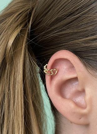 Каф-сережка на вухо tiffany серця тіффані золотиста