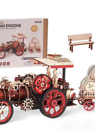3d деревянный пазл rokr steam engine lka01 набор для сборки модели паровоза, деревянный пазл, 469 деталей