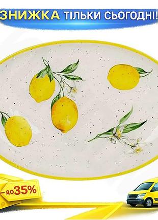 Ku овальное керамическое блюдо universal fit сочные лимоны для сервировки стола и кухни 29х19 см посуд uni2l_k