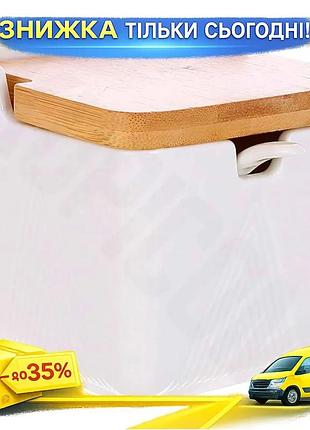 Ku банка для сыпучих universal fit продуктов ceram-bamboo фарфоровая с бамбуковой крышкой для сахара с uni2l_k