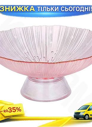 Ku фруктовница стеклянная fleur universal fit 25 см розовая с золотой каймой для фруктов и десертов бл uni2l_k