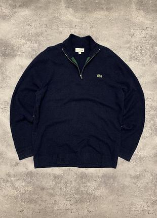 Чоловічий светр lacoste 1/4 zip шерстяний темно-синій