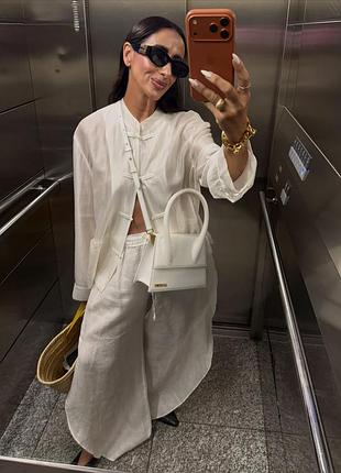 100% лен брюки с разрезами zara