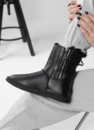 Женские ugg short black leather zip 3