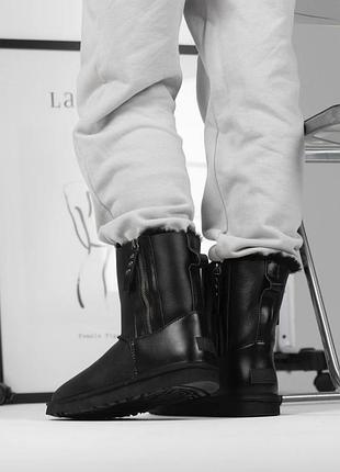 Женские ugg short black leather zip 4