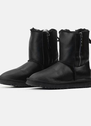 Женские ugg short black leather zip 7