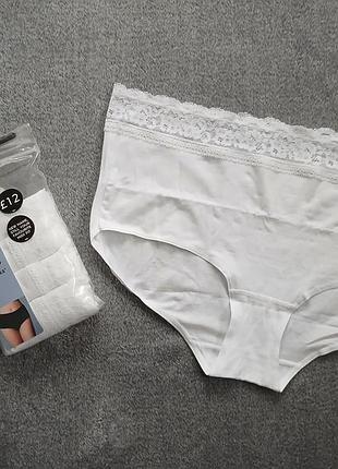 Женские кружевные трусы-шортики m&amp;s high rise shorts р. 18 белые 5 шт