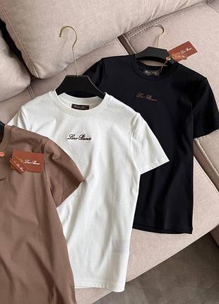 Loro piana футболка в білому, коричневому та чорному вишите лого