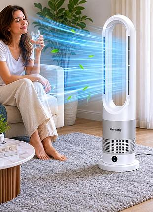 Мобильный безлопастной вентилятор germatic 2в1 автоповорот 80° / кондиционер напольный зима-лето am-030jr 1200w+ пульт ду