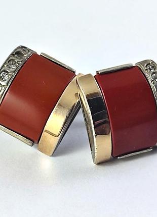 Сережки серебряные с золотом и камнями. как новые.