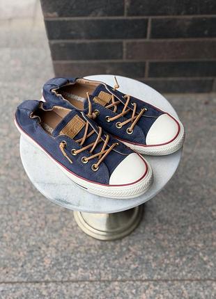 Оригінальні кеди-сліпони converse chuck taylor all star shoreline navy (шкіряні деталі)