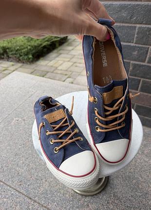 Оригінальні кеди-сліпони converse chuck taylor all star shoreline navy (шкіряні деталі)