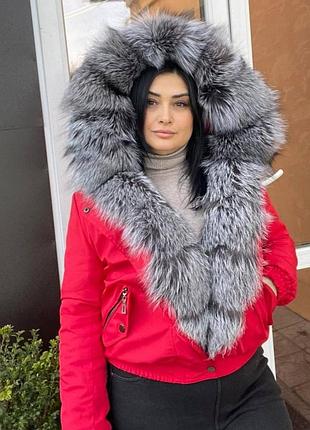 Бомбер с натуральным мехом чернобурки