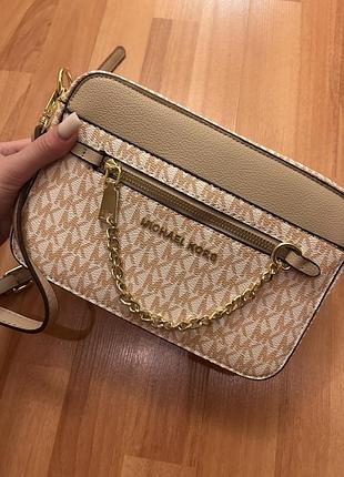 Сумка жіноча michael kors бежева з монограмою